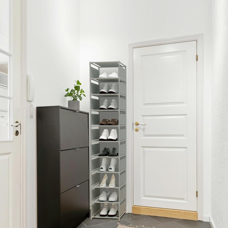 isightguard Vertical Shoe Rack, 10 Tier Grey Narrow Shoe Organizer