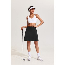 COOrun Tennis Skirts Knee Length Golf Skirts for Women High Waist Skort with Inner Shorts Drawstring Dressy Black XXL
