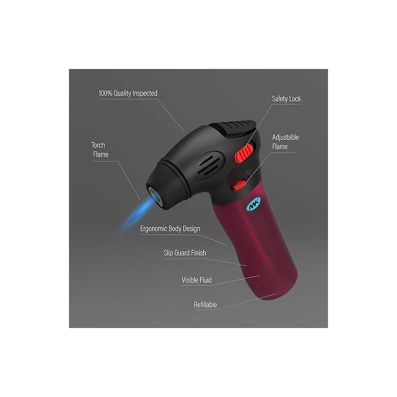 Mk 6-PACK MK Maverick Hue Torch Lighter Refillable, Flame Lock,