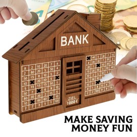 Wooden Money Box with Numbers, with Target, Money Box for Ticking, Money Box in House Shape, Suitable for Adults and Children (€2000)