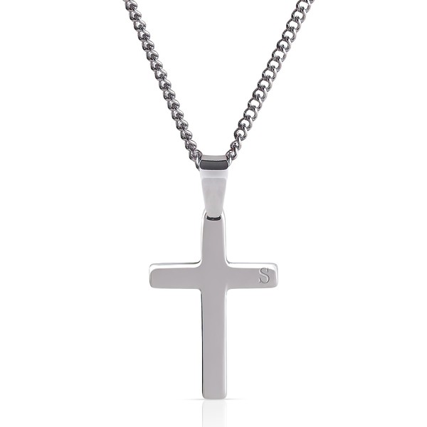Cross Pendant with Personalized Initial | Solid Stainless Steel |