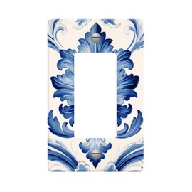 1 Gang Rocker Wallplates，Blue And White Pattern Hand-Painted Watercolor Style Decor Switch Plate Covers Outlet Wall Plate Decorative for Bedroom Kitchen Home