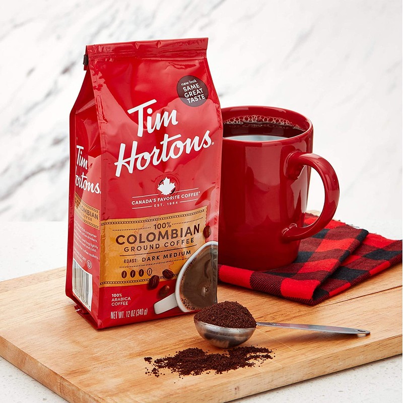 Tim Hortons Colombian, Medium-Dark Roast Ground Coffee, Perfectly Balanced, Always
