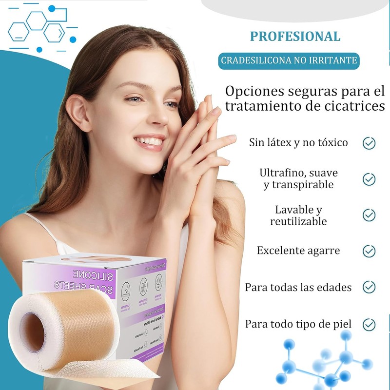 Parches de Silicona para Cicatrices, 2 Rollos Reutilizables e Impermeables