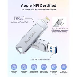 MFi Certified 128GB Flash Drive for iPhone Photo Stick USB Memory Stick Thumb Drives, High Speed USB Stick External Storage for iPhone/iPad/Android/PC