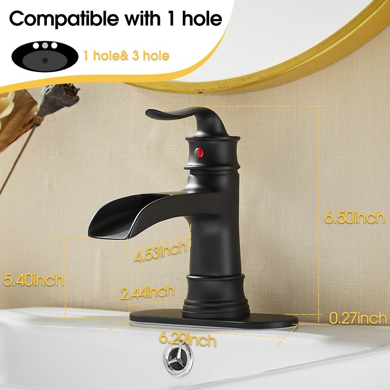 FRANSITON Waterfall Faucet Bathroom Faucet Single Handle One Hole Matte