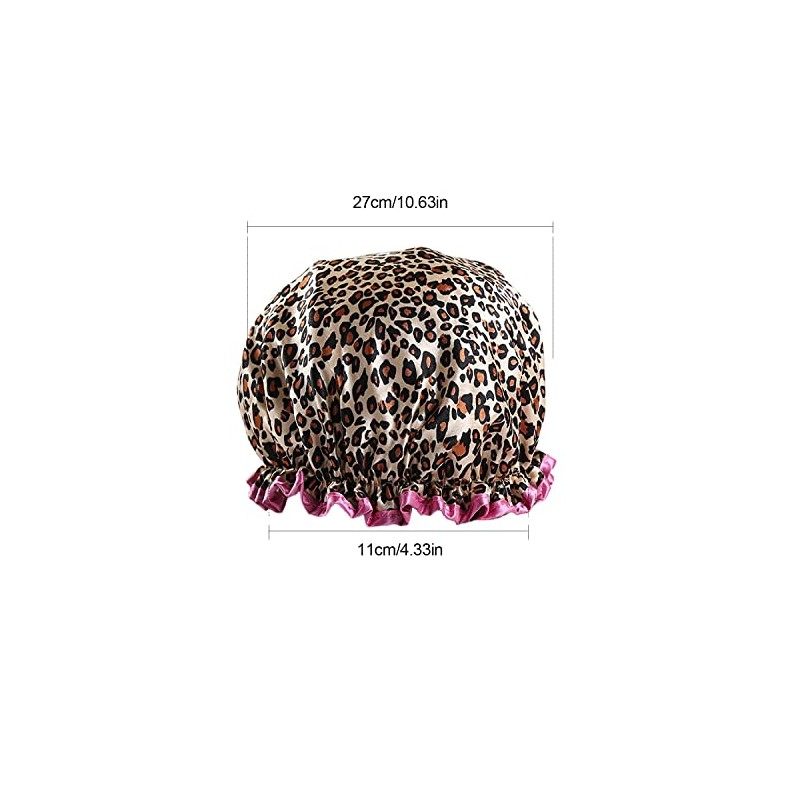 Reusable Waterproof Shower Cap - Double Thick, Leopard Red Border