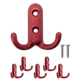 Fuxxer® Coat Hooks Double Hooks Iron Hooks Coloured Set of 5 (Red)