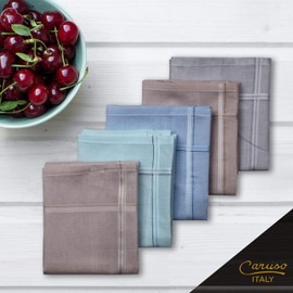 Caruso Italy Men's Luxury 100% Pure Cotton Handkerchief Light Base with Colored Border - Pack of 10