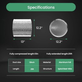 iPower 12-Inch 25-Feet Aluminum Ducting Vent Hose for Cooling Ventilation & Exhaust