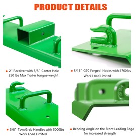 ONECHOI Bolt on Grab Hooks 2' Receiver, G70 Forged Steel Tow/Grab Handles for John Deere Bucket (Standard Duty 1.5' Bolt)