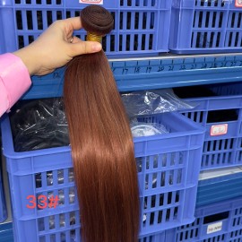 High Quality 100% Human Hair Highlight 4/27 Colored Curl Raw Bulk Human Hair Accept Different Coloredstyle: raw hair, color: 1 pcs bundle straight, Stretched Length: 22" inch