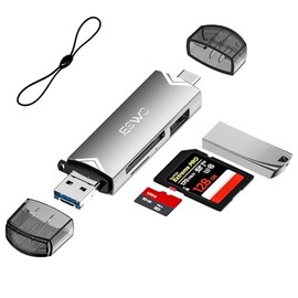 JESWO 3 en 1 Lector de Tarjetas SD, Aluminum Adaptador SD/TF/USB 3.0 a OTG USB/Tipo C/Micro USB, para SDXC/SDHC/Micro SD/Micro SDXC, Compatible con To