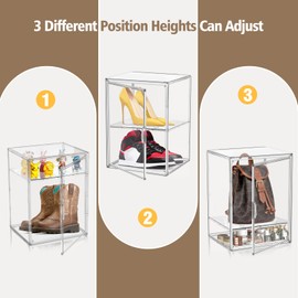 DAYOOH 5 PCS Acrylic Display Case, Super Large Boots Shoe Box Stackable Shoe Organizer for Closet, Shoe Rack for Entryway Sneaker Container Clear Plastic Storage Box with Detachable Divider