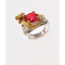 Hesstian Men Chinese Dragon & Rhinestone Decor Ring.Size 10.