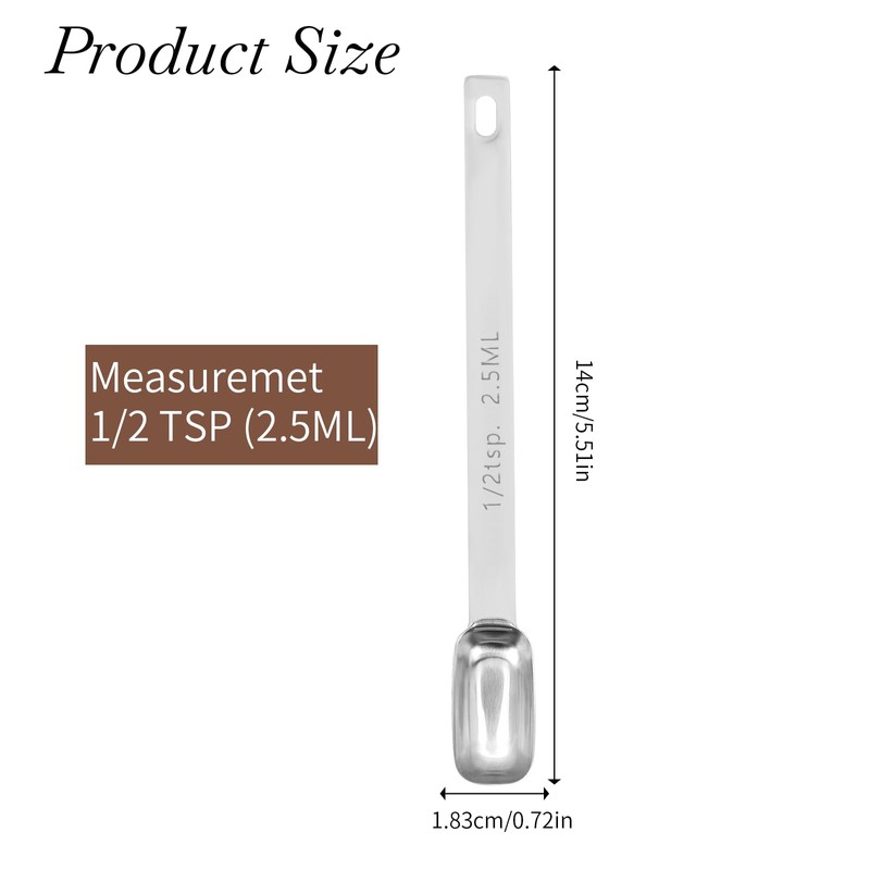 1/2 Teaspoon Stainless Steel Single Measuring Spoon 2.5 ml Teaspoon