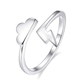 VG Studio Lightning Bolt Ring Cloud Flash Thunder Wrap High Polish Adjustable Ring, Silver Plated