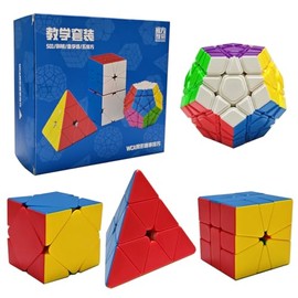 Oostifun MoYu Cubing Classroom WCA Four Magic Puzzle Cube Bundle: 3x3 Pyraminx Cube, 3x3 Megaminx Dodecahedron Cube, Skewb Cube, SQ1 SQ-1 Turning Twist Cube Set Stickerless with Gift Packing MF9203
