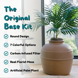 Good Pet Stuff Hidden Cat Litter Box Enclosure with Artificial Plant, Decorative Round Planter, Vented Carbon Charcoal Filter for Odor Control, Easy-to-Clean, Made in USA, Base Kit, Brown