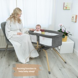 Baby Bassinet with Rocking/Gliding, Portable Bedside Sleeper for Baby with Foam Mattress, Baby Bedside Crib for Newborns and Infants with Carrybag (Dark Grey)