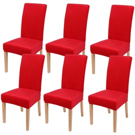 Smiry Velvet Stretch Dining Room Chair Covers Soft Removable Dining Chair Slipcovers Set of 6, Red