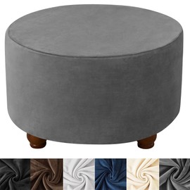 HFCNMY Ottoman Cover Round, Stretch Velvet Round Ottoman Cover Thick Round Ottoman Slipcover Washable Storage Ottoman Cover Foot Stool Cover with Elastic Bottom Dark Gray Large