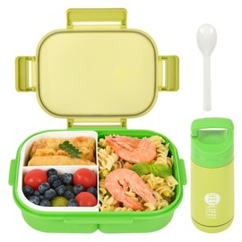 AGREON Bento Boxes with Removable Compartments for Adults & Kids,1000ml Lunch Box with Spoon & Water Cup,BPA-Free,Microwave & Dishwasher Safe(Green)