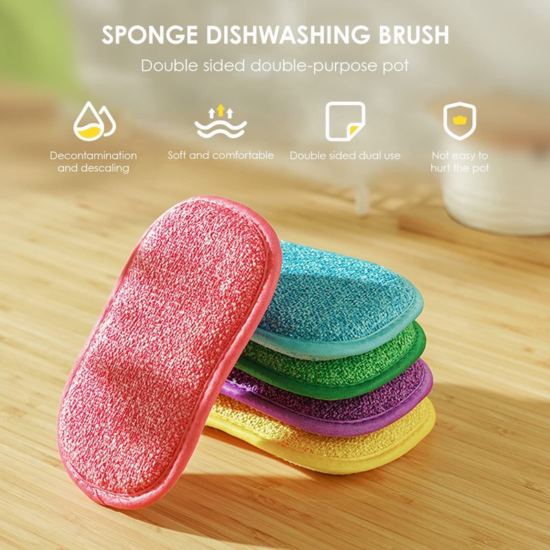 Antibacterial Microfibre Cleaning Sponges 5 Pieces Microfiber Dishwashing Sponge Refill