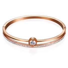 Cupimatch Women's Bracelet Stainless Steel Bracelet: Rose Gold Silver Gold Bangle Bracelet with Rhinestones Gifts for Women Girls for Birthday Valentine's Day, Stainless Steel