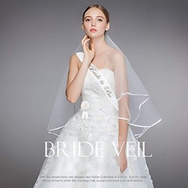 Bride to Be Sash and Veil,White Bridal Wedding Veil with Comb+Gold Bride to Be Banner Hen Party Accessory for Bridal Shower Hen Night Party Decoration