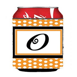Caroline's Treasures CJ1033-OCC Letter O Initial Monogram - Orange Polkadots Can or Bottle Hugger Cooler Washable Drink Sleeve Collapsible Beverage Insulated Holder, Can Hugger, Multicolor
