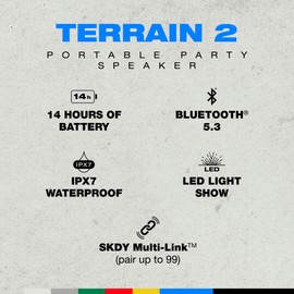 Skullcandy Terrain 2 Wireless Bluetooth Speaker, IPX7 Water Resistant, 14H Battery, Multi-Link, LED Light Show, Lightweight & Portable (Bone)
