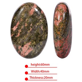 KYEYGWO Unakite Reiki Healing Crystal Palm Stone Oval Worry Stone Pockets Thumb Stone Worry Stone Pocket Stones Massage Stones for Meditation, Stress Relief