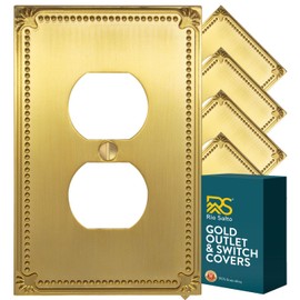 Rio Salto Sunken Pearls Gold Duplex Outlet Covers Light Switch Cover Plate Metal Decorative Wall Plate Outlet Cover Pearl Wall Outlet Electric Outlet Socket Covers Single Brushed Brass 1-Gang 5 Pack
