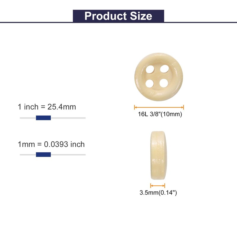 sourcing map 10pcs 16L Wooden Sewing Button 3/8"(10mm) 4 Holes