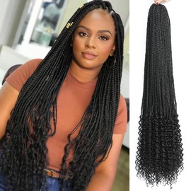 Goddess Box Braids Crochet Hair 30 Inch 6 Packs Crochet Braids For Black Women Pre Looped Crochet Box Braids Curly Ends(1B, 30 Inch, 6 Packs)