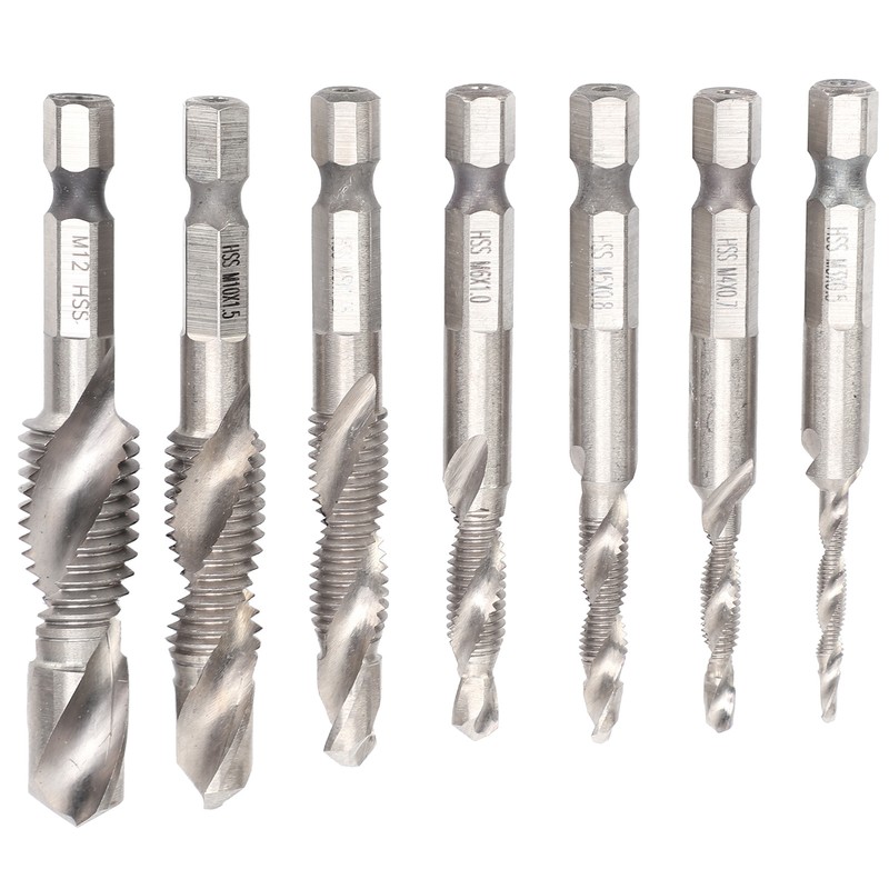 7Pcs Tap Set 1/4 Hex Shank Metric Drilling and Tapping