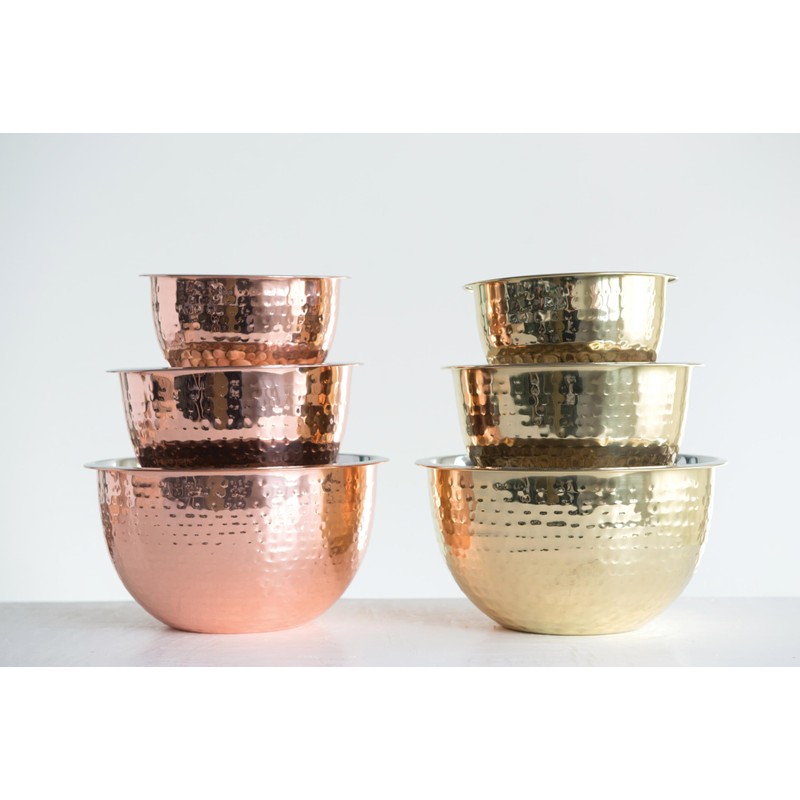 Creative Co-Op Hammered Stainless Steel Bowls in Copper Finish (Set