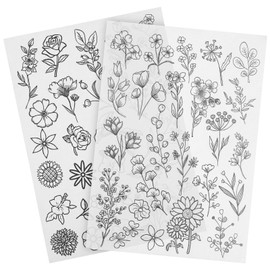 COHEALI Water Soluble Embroidery Stabilizers: 2 Sheets Stick and Stitch Embroidery Paper with Pre-Printed Flowers and Leaves Pattern Transfers for Hand Sewing Lover Beginners