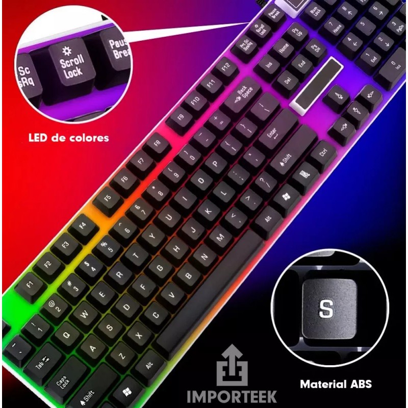 Importeek Teclado Gamer Luz Rgb Qwerty Iluminado Led Usb Alambrico