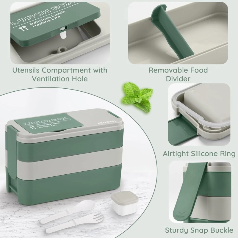 GadgBlizza Bento Box Adult Lunch Box, Stackable 3 Layers Lunch