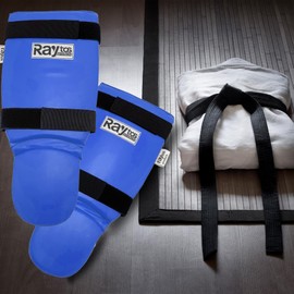 Raytos Basic Leg Guard, Legers, Kickboxing, Foot Support, Kickboxing, Leg Guard, Shin Guards, 1.2 inches (3 cm) Thick, Shock-Absorption, Martial Arts, Karate, Protective Gear Protector (Blue)