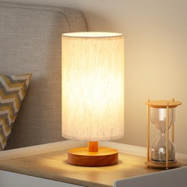 Fenmzee Small Table Lamp for Bedroom - Inline Control, Bedside Lamp with 3000K A15 LED Blub, Easy Assembly (Cream Shade - Walnut Base, 9" Inline Control)