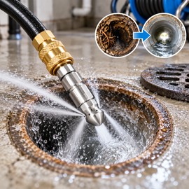 Sewer Jetter Nozzle Set – 5000 PSI Drain Cleaning Nozzle with 1/4-Inch Quick Connect for Compatible Jetting Hoses