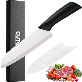 Cutqiz 7" Japanese Ceramic Knife with Cover for Veges Fruit Proteins