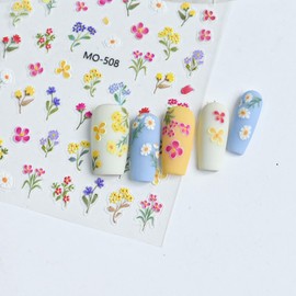 3 Sheet Flower Nail Stickers for Nail Art Decals YEFIUO Self-Adhesive Nail Art Stickers Charms Sliders 5D Relief Fall Wildflowers Design Manicure DIY Supplies Stuff Accessories for Women and Girls