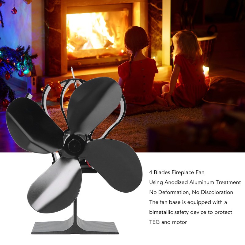4 Blade Fireplace Fan Aluminium Alloy Heat Powered High Temperature