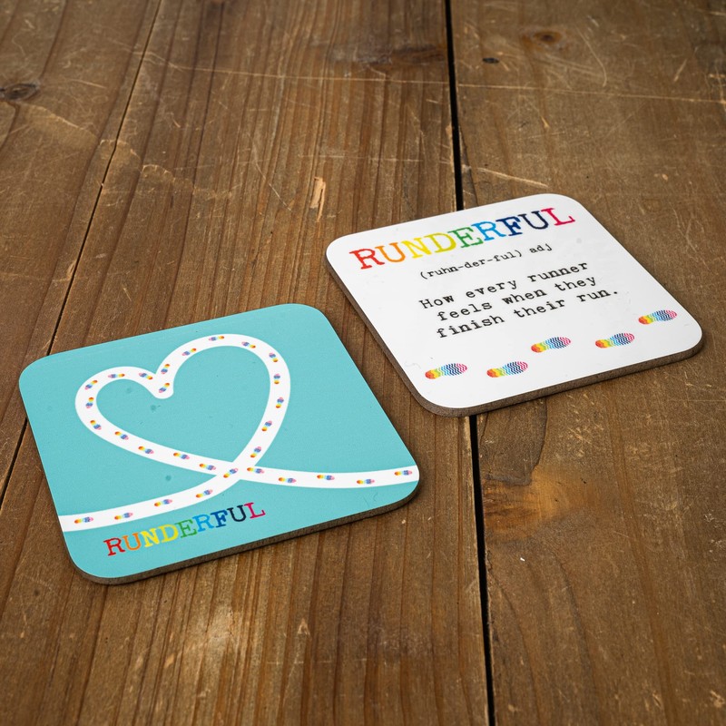 NOT JUST A PRINT Running Gift Coaster Set with 'Runderful'
