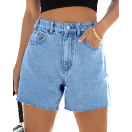 Cicy Bell Womens High Waisted Jean Shorts Summer Baggy Stretchy Straight Leg Raw Hem Mom Denim Shorts