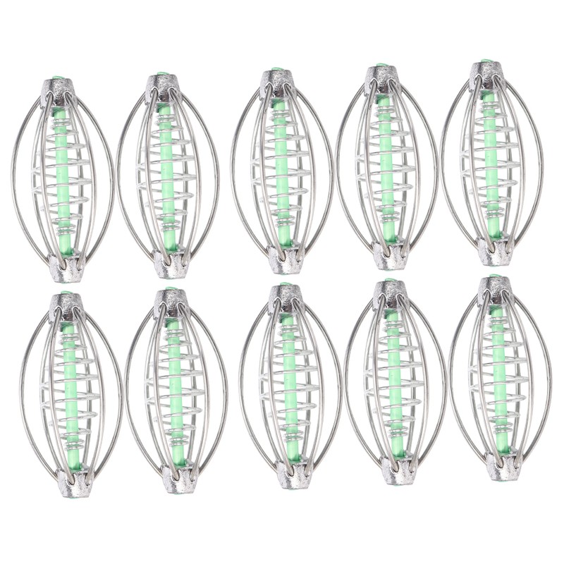 10PCS Stainless Steel Spring Fishing Feeder Bait Cage Holder Tackle